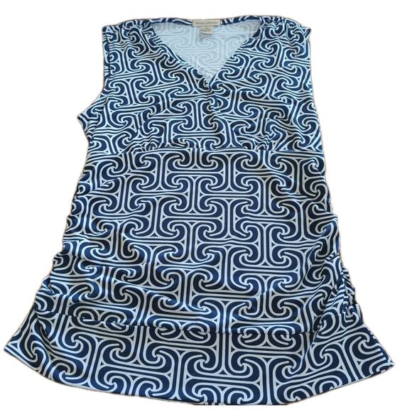 Susan Lawrence Size XL geometric Tank Top Camisole Blue White V neck Gathered - Picture 1 of 7